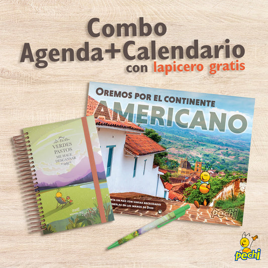 CMB-AGD.61 Combo Agenda espiral Pastos Verdes más Calendario con lapicero gratis